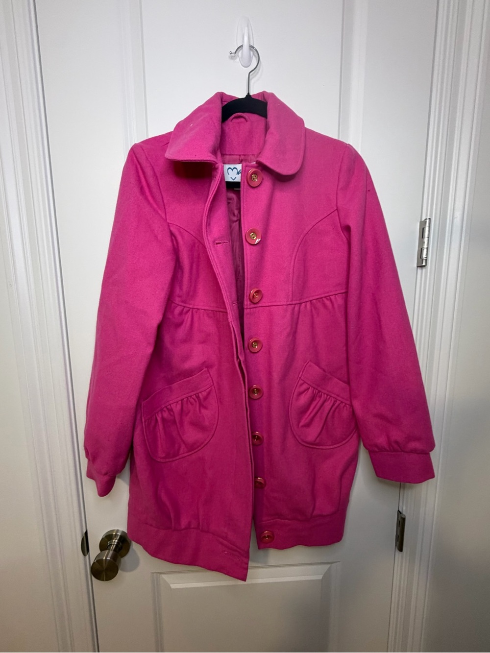 Maria Hot Pink Women's Pea Coat with Button Front Hot Pink